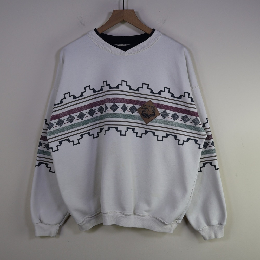 Vintage 1994 Southwestern‎ Eagle Sweatshirt XL White Aztec Retro USA